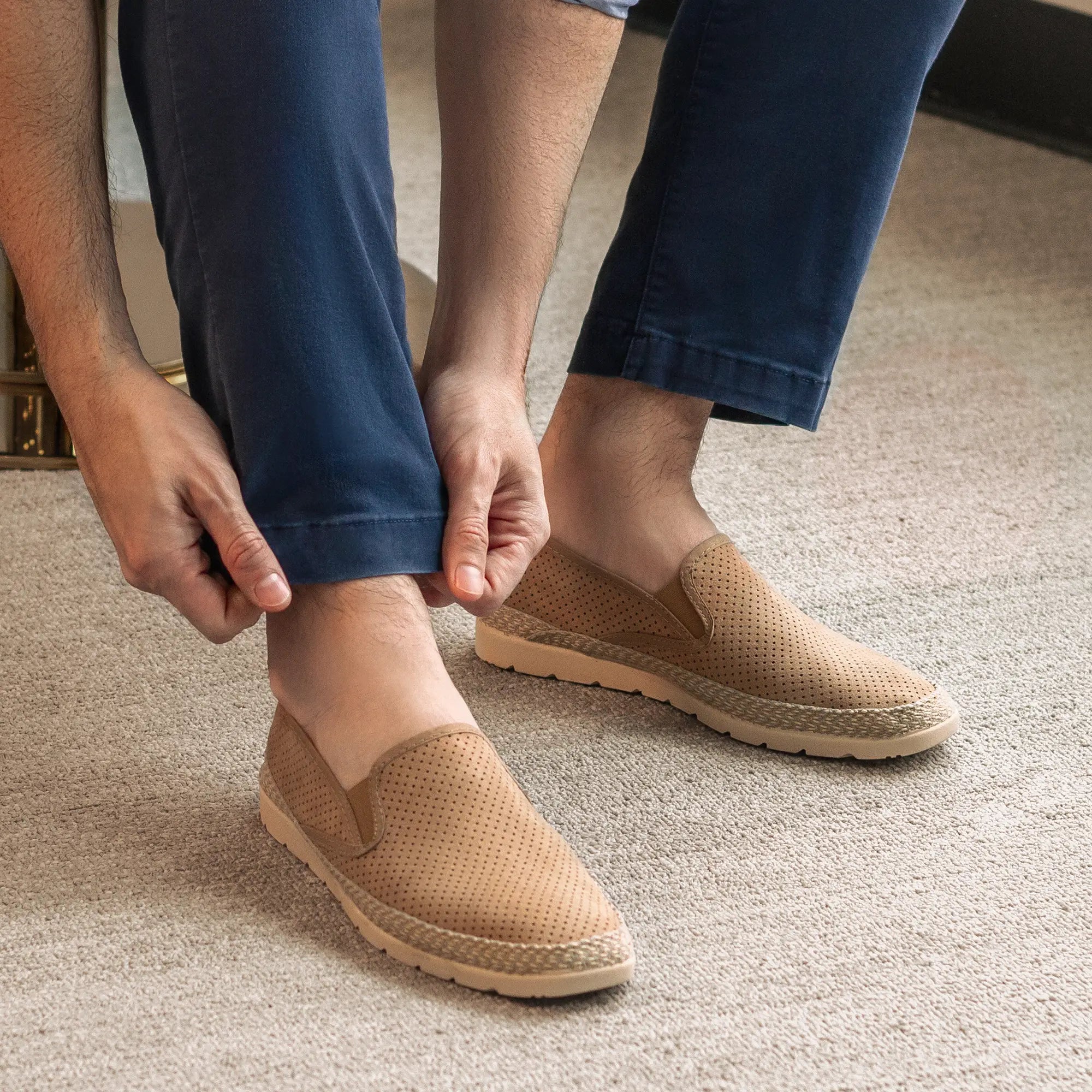 Butler Perforated Suede Slip On - Taupe