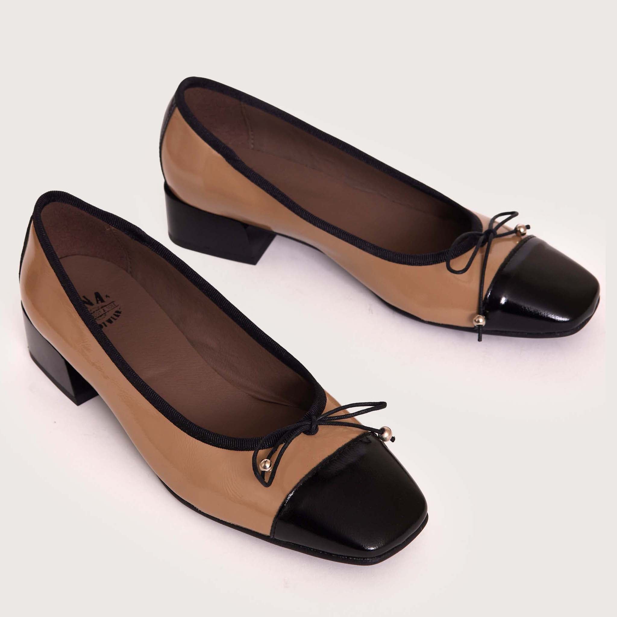 Tudor - Taupe/Black | Elegant Two-Tone Ballet Pumps | DNA Footwear®