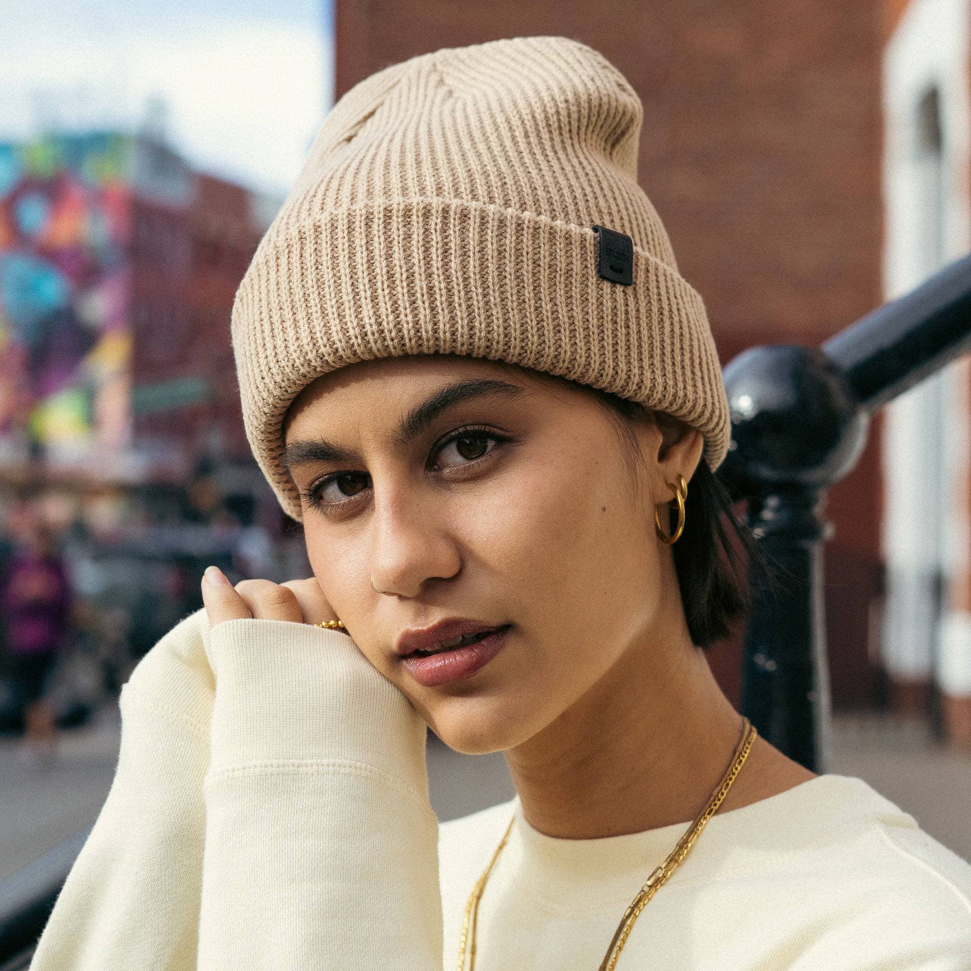 Wythe Ribbed Knit Beanie - Beige - DNA Footwear
